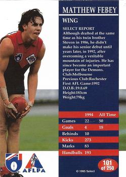 1995 Select AFL #101 Matthew Febey Back